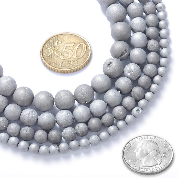 10mm Natural Grey Matte Fancy Druzy Agate Gemstone Round Loose