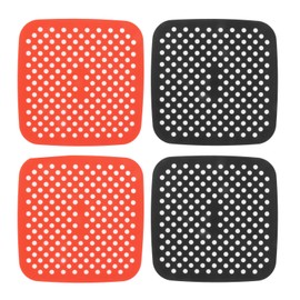 Reusable Air Fryer Mats Stick Proof Dishwasher Safe Oil Resistant Silicone Air Fryer Liner for Oven Red Black 4pcs 21cm/8.3in