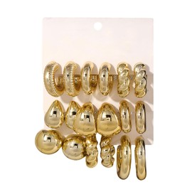 Gold Earrings for Women, 9 Pairs Chunky Gold Hoop Earrings Set, Thick Open Twisted Huggie Hoop Earrings for Daily Wear and Special Occasions