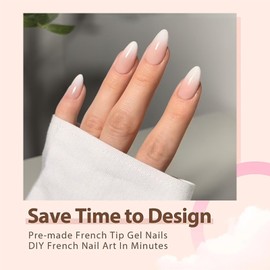 Almond False Nails Set - 240Pcs French Press on Nails with Glue - Fake Nails Pink Gradient Color French False Nail Kit - 15 Sizes Glossy Full Cover Stick on Nails Nail Art Manicure