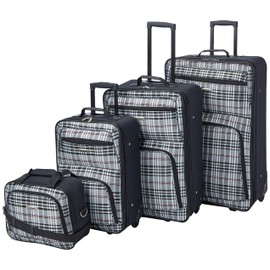 Rockland Fashion Softside Upright Luggage Set, Telescoping Handles, Black Plaid, 4-Piece (14/19/24/28)