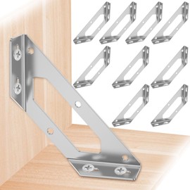 10Pcs Furniture Corner Connector Set - Large Stainless Steel Angle Bracket for Wood, Trapeziform Corner Brace for Cabinet, Table, Chair, Bed