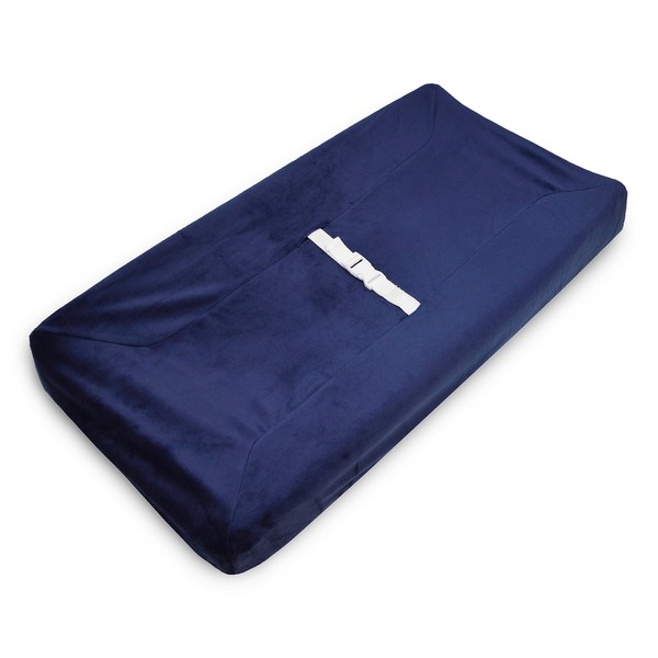 American Baby Company Heavenly Soft Cobertor para cambiador, contorneado y ajustable, de chenilla, azul marino