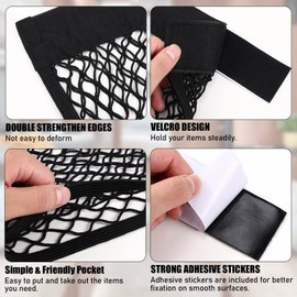 TOBWOLF 2PCS 25x40cm / 9.8x15.7in Universal Mesh Cargo Net with Tape Stickers, RV Storage Mesh Net, Elastic Car Storage Net RV Netting Pocket, Wall Sticker Add on Pouch Bag for RV, Car Trunk