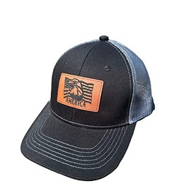 Flag hat Hat with Flag Mens hat Eagle hat Leather Patch hat 4th of July hat Hat for Guys Husband hat (Black/Grey mesh)