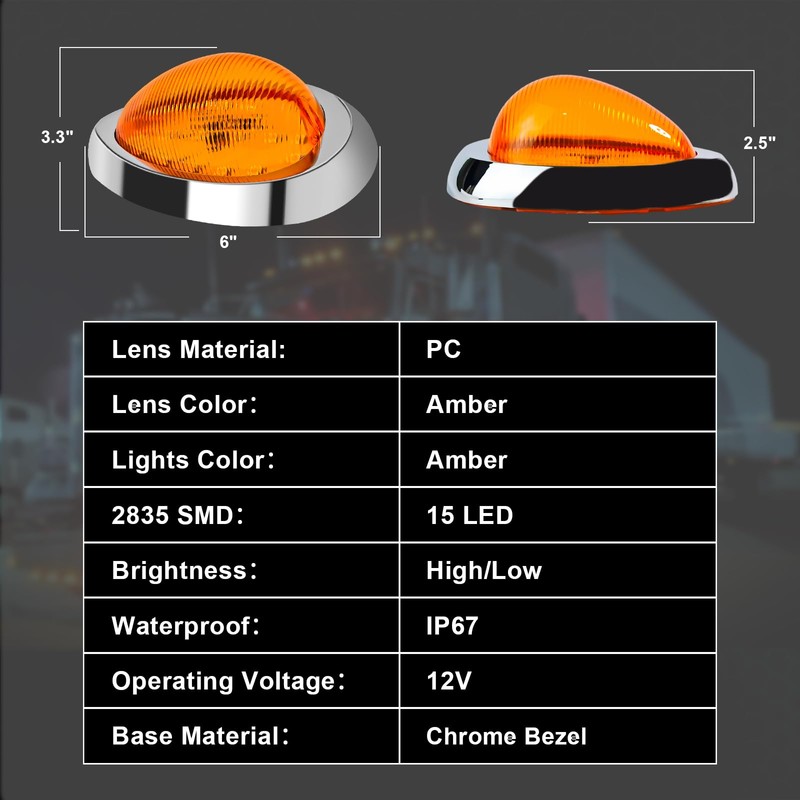 Wodvyss 2Pcs 6" Amber Lens Amber LED Side Marker &