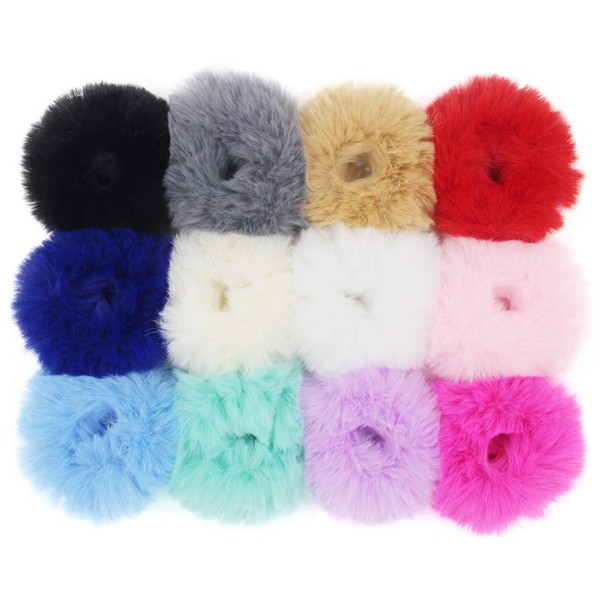 SUSULU Fuzzy Furry Artificial Rabbit Fur Scrunchies Faux Fur Hair Band Rope Hair Holder Wristband Hair Ring Hair Tie Ponytail Holder Hair Accessories (Mix Colors)