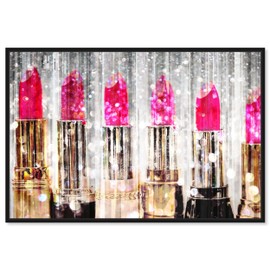 The Oliver Gal Artist Co. Fashion and Glam Modern Canvas Art - Lipstick Collection, Wall Art for Living Room, Bedroom, and Bathroom, 24 in x 16, Pink and Gold Home Decor