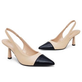 Zhabtuc Women's High Heels Pumps Fashionable Heels with Ankle Strap Pumps Slip-on High Heels for Party Wedding Graduation High Shoes with Stiletto Heel, Black and Beige B 8cm Heel Height