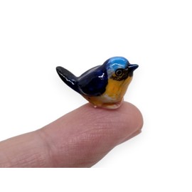 WitnyStore Tiny ¾ Inch Long Blue and Yellow Tanager Bird Figurine - Miniature Hand Made Painted Ceramic Birds Aves Colorful Porcelain Feathered Animals Cute Decorative Collectible Figures Décor Gifts