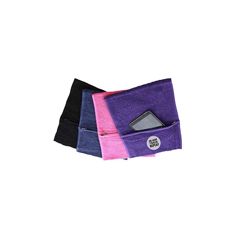 aztex Eat, Sleep, Train, Repeat Gym Towel With Zipped Pocket,