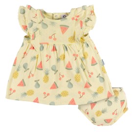 Gerber Baby Girls Cotton Dress and Diaper Cover Set, Fruit, 6-9 Months