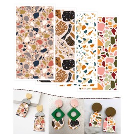 Puocaon Transfer Paper Polymer Clay - Colorful Terrazzo Pattern Clay Transfer Paper for Polymer Clay Earrings, Modern Geometric Abstract Image Transfer Paper for Polymer Clay Jewelry Making