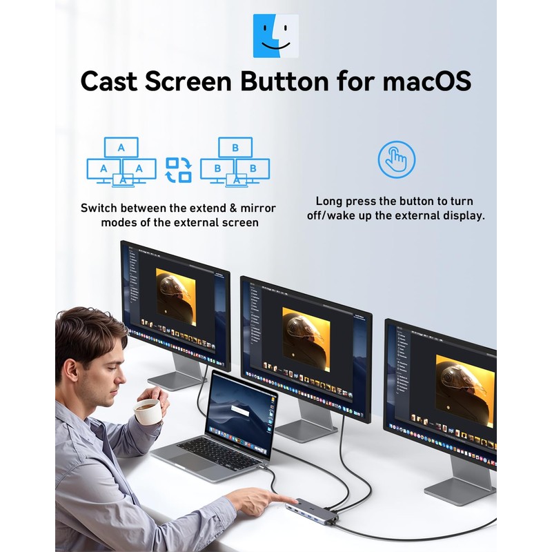 13-in-1 USB C Docking Station Triple Monitor,[One-Touch Screen Switching], USB