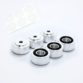 Φ0.8 x 0.4 inches (20 x 10 mm); Set of 6 machined aluminum insulators with anti-slip rings, non-slip sheet included, both for placing and screwing