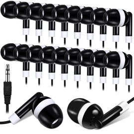 Konohan Bulk Earbuds for Classroom, Student Basic Headphones in Ear for Schools Libraries Laptop, 3.5 mm Earbuds Dot Headphones, Individually Bagged(Black,100 Pcs)