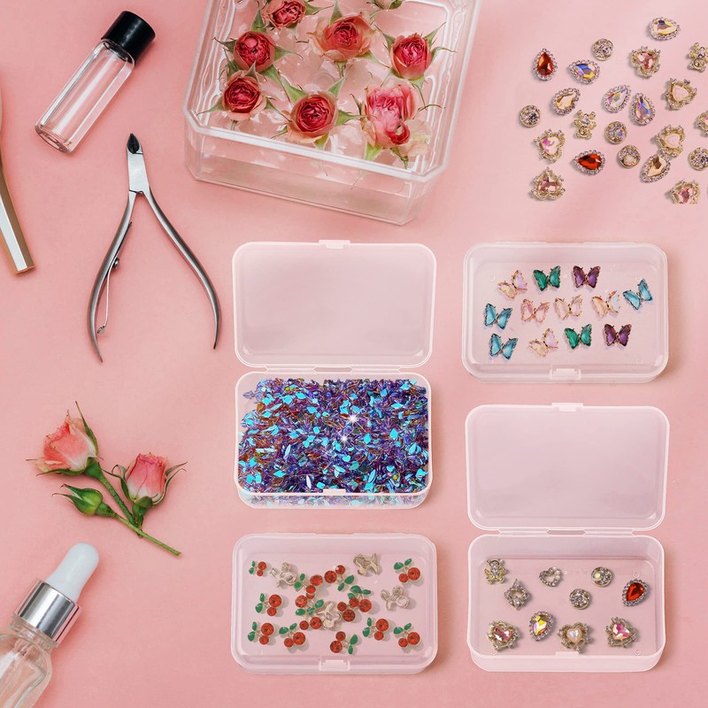 ISKYBOB 6 Packs Small Plastic Storage Containers, Clear Rectangle Bead