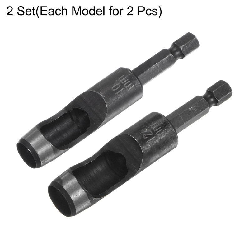 sourcing map 4pcs 10mm,12mm Leather Hollow Hole Punch 1/4" Hex