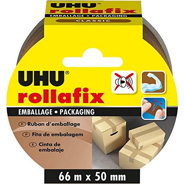 UHU Rollafix Packing Tape, Brown, 66 m x 50 mm