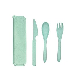 EcoGreen® - Set de Cubiertos Fabricados de Paja de Trigo, Incluye: Cuchara, Tenedor y Cuchillo, Cubiertos de Viaje u Oficina, 100% Biodegradables y Ec