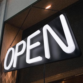 Open Signs for Business,Neon Open Sign Led,20x7 inch with Remote Control,Bright Light Up Sign,Window Door Wall Mounted Bar Coffee Salon Store,12V/2A Horizontal White H