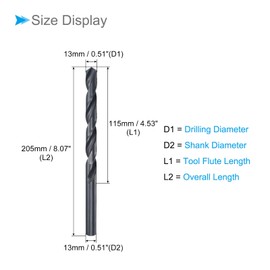 CoCud Twist Drill Bits, 13mm Drilling Diameter, Black Oxide High Speed Steel Extra Long Straight Shank - (Applications: for Stainless Steel Alloy Metal), 1-Piece