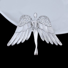 Fenni Women's Crystal Guardian Angel Wings Pin Brooches Protection Baby Jewelry Lapel Pin Badge Gift (Silver)
