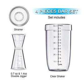 4 pcs Clear Cocktail Shaker Set 2 pcs Plastic bar Shaker with 2 pcs Plastic Cocktail Double Measuring Jigger
