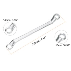 sourcing map Offset Extra Long Box End Wrench 14 x 15 mm Metric 12 Point 75 Degree Offset Double End Box Ratcheting Wrench CR-V Polished Long Spanner Tools for Repairs