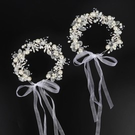 Semato 2 Pcs Flower Girl Headpiece for First Communion Headpiece Princess Tiara Crown with Rhinestone and Pearl Headband Floral Wedding Prom for Girls and Women (Silver)