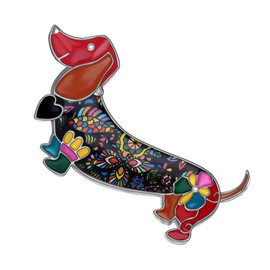 WEVENI Enamel Alloy Dachshund Dog Brooch Pet Pins Jewellery for Women Girls Dress Scarf Accessories Gift (Multi)