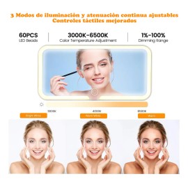 Espejo De Maquillaje De Visera De Coche Con 3 Modos Luz Led