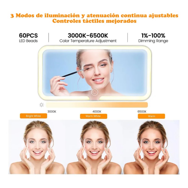 Espejo De Maquillaje De Visera De Coche Con 3 Modos