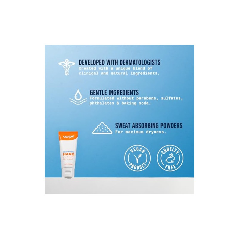 Carpe Antiperspirant Hand Lotion, A dermatologist-recommended, non-irritating, smooth lotion that