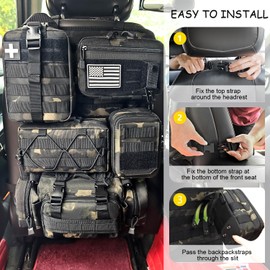 Tactical Car Seat Back Organizer, 2025 Upgrade Tactical Vehicle Panel Organizer with 5 Detachable Molle Pouch for Car Truck Ford Jeep Vehicle