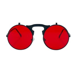 Inlefen Round vintage men metal circle sunglasses women men sunglasses UV400 protection Black Red C11