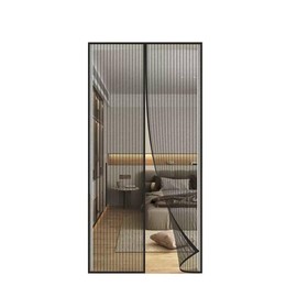 FIOVIP Fly Screen Magnetic Door, 80 x 225 cm Curtain, Automatic Closing, Easy Installation No Drilling, Magnetic Mosquito Net for Entrance/Balcony, etc. (Polyester, Black)