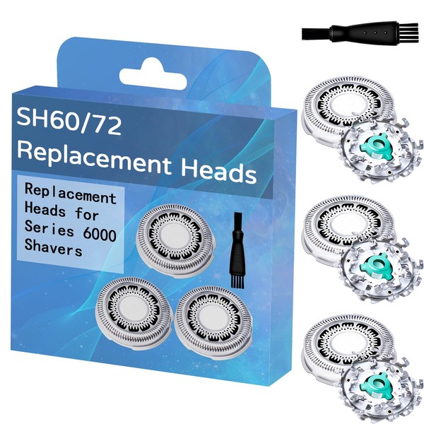 SH60/72 Replacement Heads Compatible with Philipsi Norelcoo Shaver for S6810, S6820, S6850, S6880/81, Replacement Heads for Series 6000 Shavers