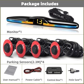 Car Parktronic Parking Built-in Plane Sensors Rear Reversing Backup System with 4 Sensors LED Light Distance Display Warning Buzzer Distance Detection…