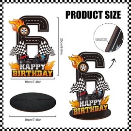 Truck Birthday Number Sign Centerpiece, Truck Wooden Decoration Photo Props for Truck Birthday Decorations (6th)