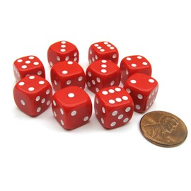 Koplow Games Pack of 10 12mm Round Edge Opaque Small Dice - Red with White Pips