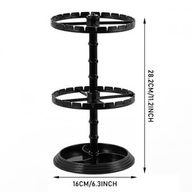 Acrylic Jewelry Stand Rotating Necklace Organizer, Clear 2-Tier Adjustable Necklace Holder with 48 Hooks, Bangles Necklaces Rings Earrings Spinning Display Stand Tree Tower for Women Girl Black