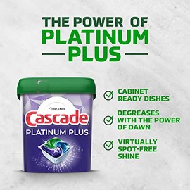 Cascade Cascade Platinum Plus Dishwasher Pods, Dish Detergent ActionPacs, Cleaning Supplies, Lemon, 52 Count