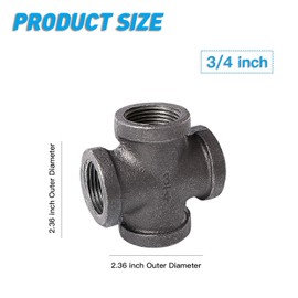 3/4" 4-Way Cross Fitting Connector, Home TZH 4-Pack Cast Malleable Iron 4 Way Corner Pipe Fittings for Industrial vintage style DIY Project/Furniture/Shelving Decoration (4, 3/4“)