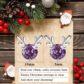 Christmas Earrings for Women, Silver Xmas Reindeer Stud Earrings with Shiny Cubic Zirconia│Small Deer Stud Earrings for Girls│White Gold Christmas Studs Earrings for Anniversary