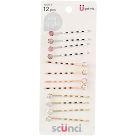 Scunci Real Style Bobby Pins, Assorted Metal Tones, 12 Count