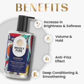 Wildly Pure Natural Conditioner for Dry & Frizzy Hair| Deep Conditioning & Smoothening| Natural Biolipid Complex for 72 Hours of Smoothening | 70% Frizz Reduction in One wash| Strenthinening & Repair