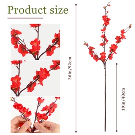 8Pcs Red Cherry Blossom Branches Artificial Flowers for Summer Autumn Indoor Decoration,Faux Flowers 36.6" Long Stems Plum Fake Peach Plants for Wedding Home Office Bedroom Party Decor (red)
