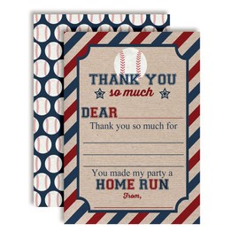 Rookie of the Year Baseball Birthday Thank You Notes, Ten 4" x 5.5" Fill In The Blank Cards with 10 White Envelopes by AmandaCreation