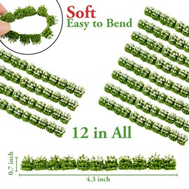 Warmtree 12 Pcs Miniature Flower Strips Miniature Road Shrub Static Grass Shrub Clusters for DIY Building Model Railway Train Diorama Supplies Fairy Garden Mini House Scenery Landscape(White)